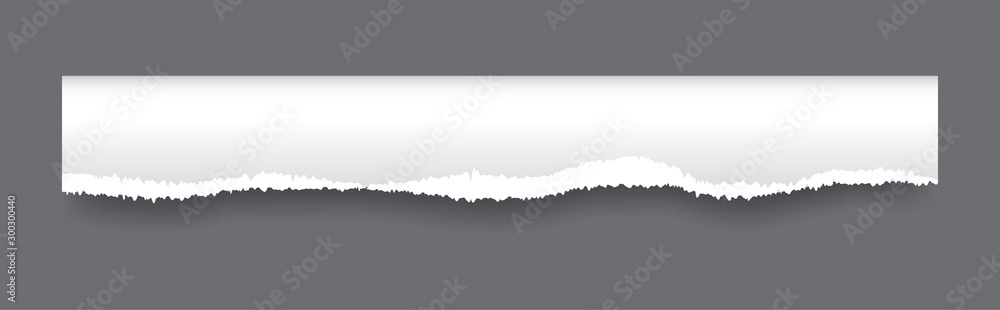 Paper strip with torn edges. Piece of ripped white paper and soft shadow for web and print. Paper strip with torn edges. Piece of ripped white paper and soft shadow for web and print.