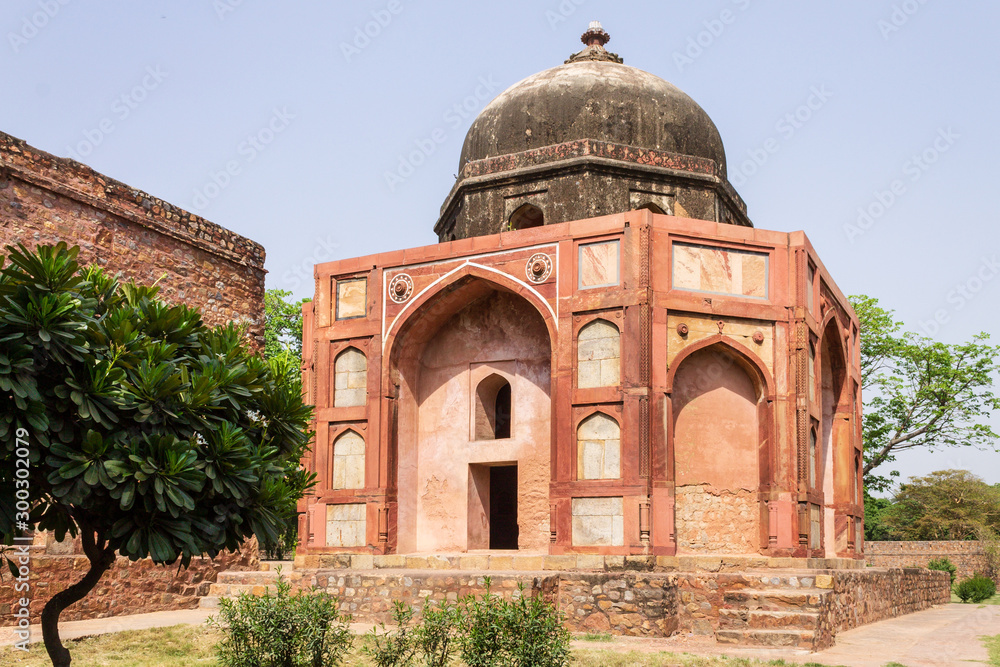 Panorama of Barber's Tomb, side Building of Humayun Tomb Complex. UNESCO World Heritage in Delhi, India. Asia.