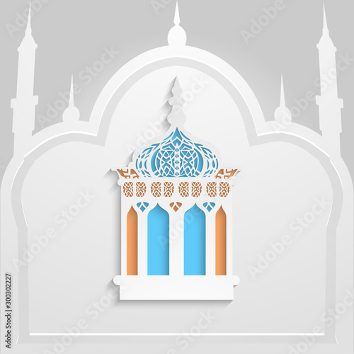 Ramadan Kareem celebration with colorful mosque.