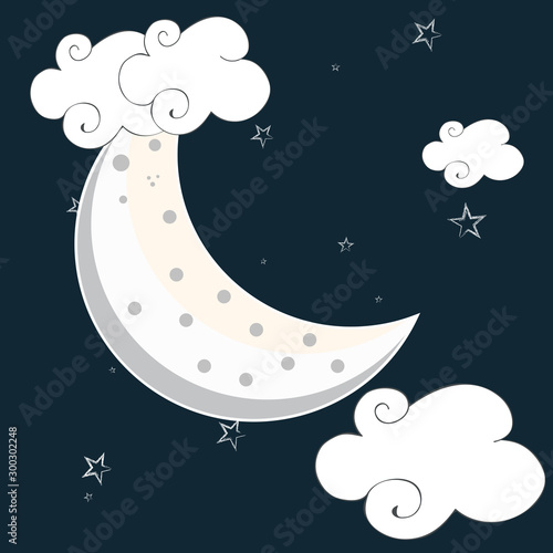 Ramadan Kareem celebration with moon and clouds.