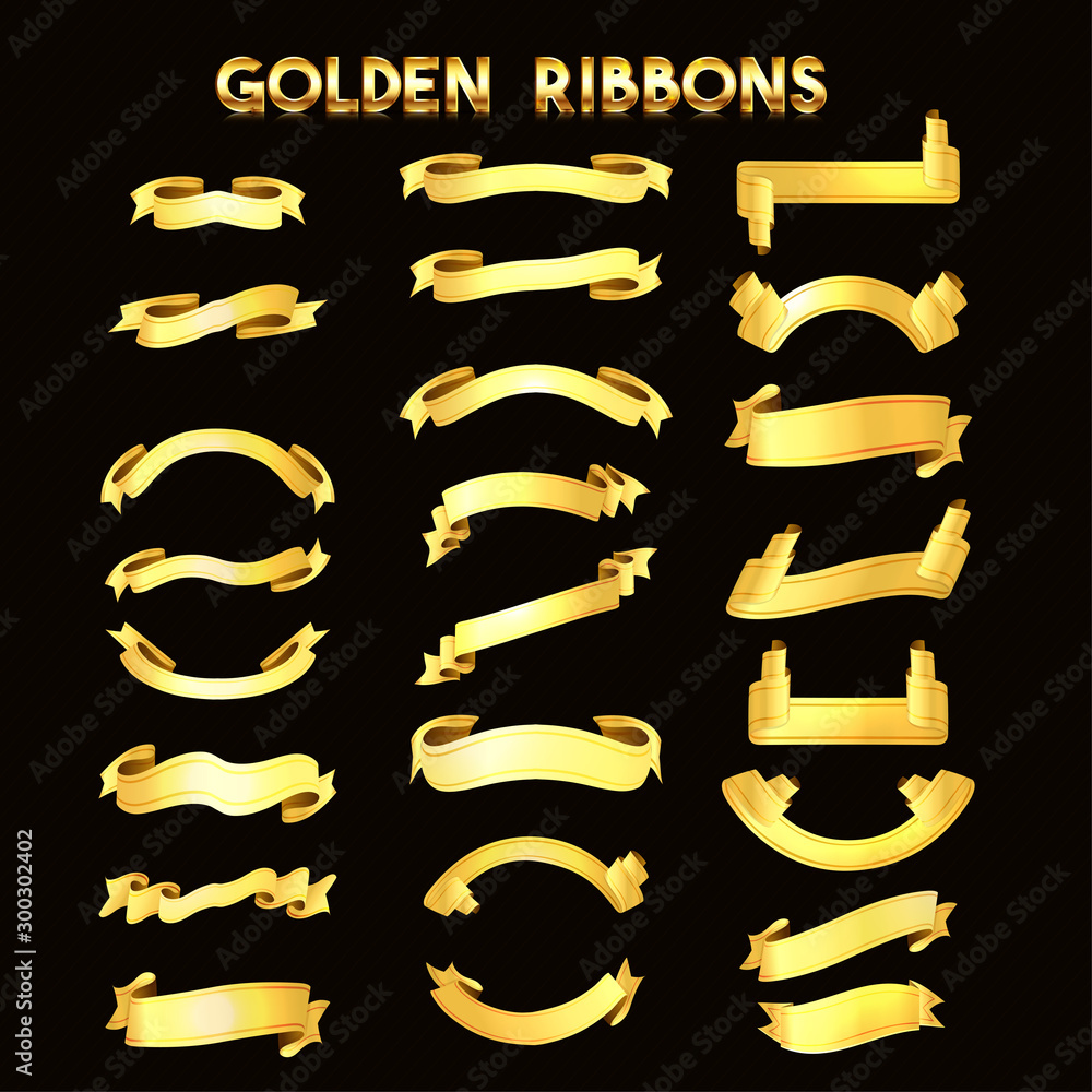 Big set of elegant golden ribbons, premium collection. Big set of elegant golden ribbons, premium collection.