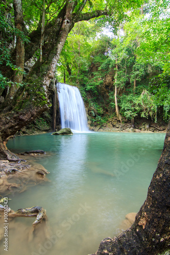 Waterfalls In Deep Forest at Erawan Waterfall in National Park Kanchanaburi Thailand