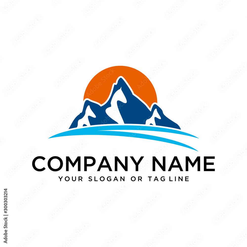 logo design mountains, rivers and sun logo vector template logo design mountains, rivers and sun logo vector template