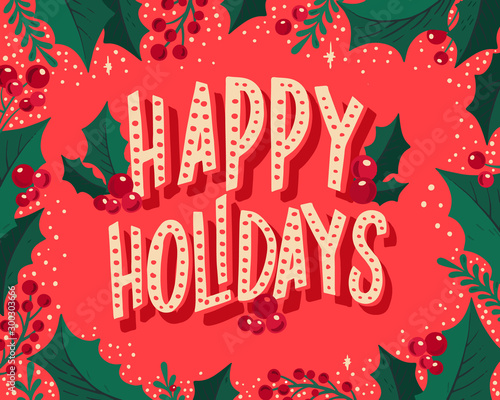 Christmas and New Year background for holiday party. Vector illustration with festive lettering season wishes.