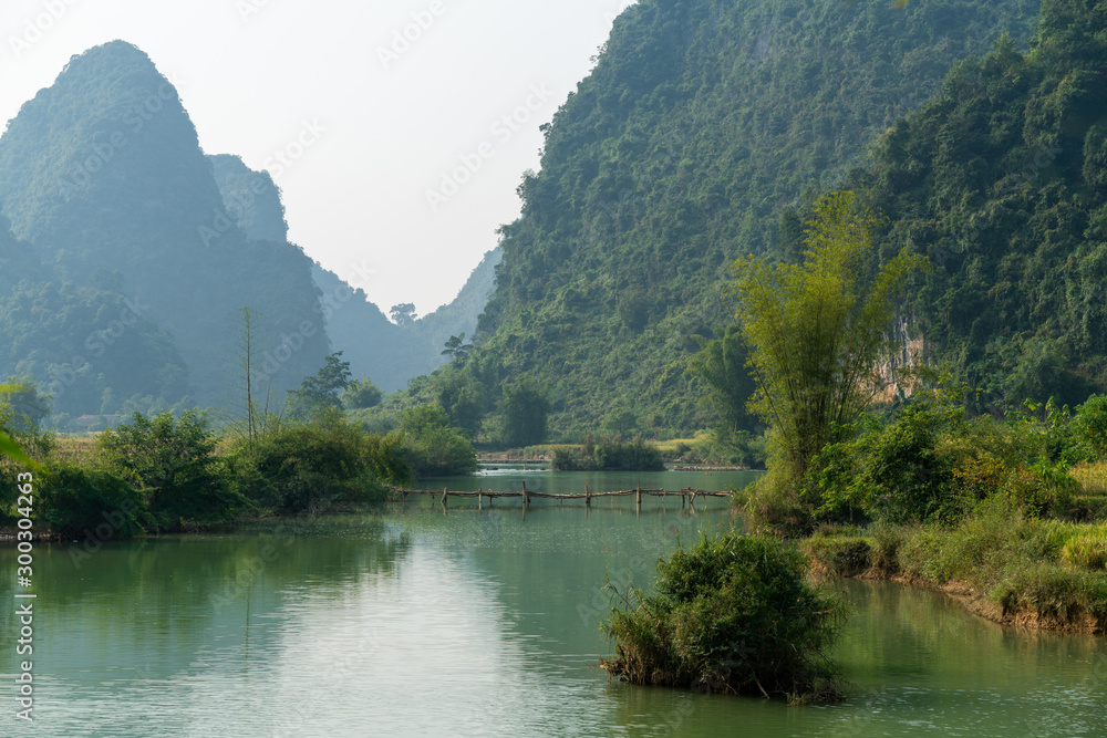 River and mountain scene in Trung Khanh, Cao Bang, Vietnam