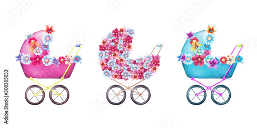 Watercolor baby stroller set