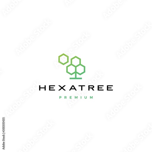 hexagon tree hexatree logo vector icon illustration