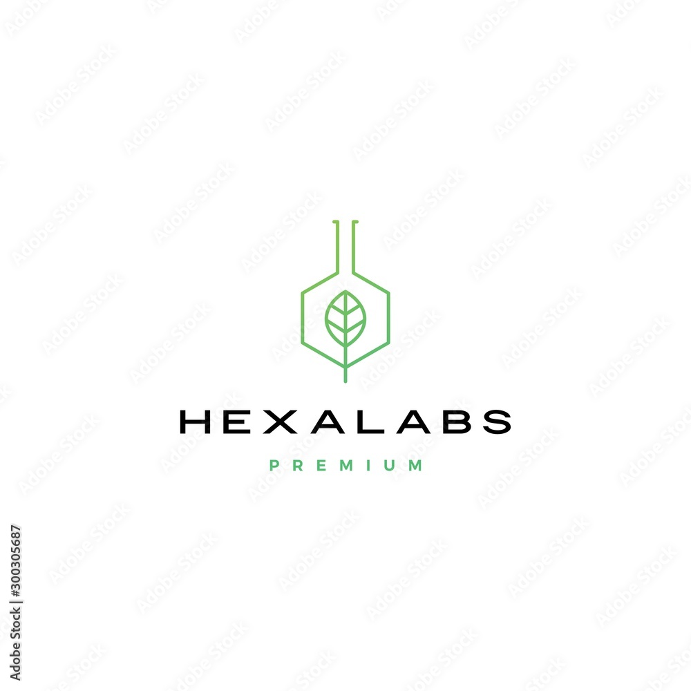 hexagon leaf nature lab hexalabs logo vector icon illustration