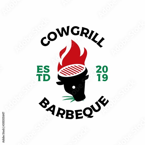 cow head fire grill logo vector icon illustration