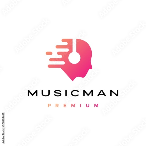 music man human head with headphone logo vector icon illustration
