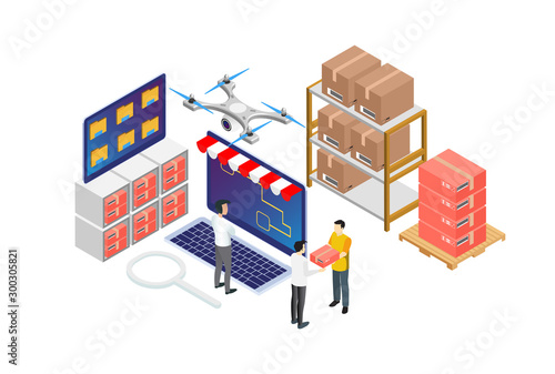 Modern Isometric Product Inventory Illustration, Web Banners, Suitable for Diagrams, Infographics, Book Illustration, Game Asset, And Other Graphic Related Assets