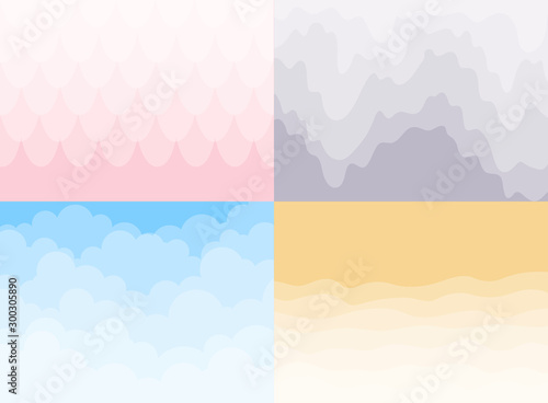 Set of different  background. Sky and Clouds, waves.  Stylish design with a flat poster, flyers, postcards, web banners.