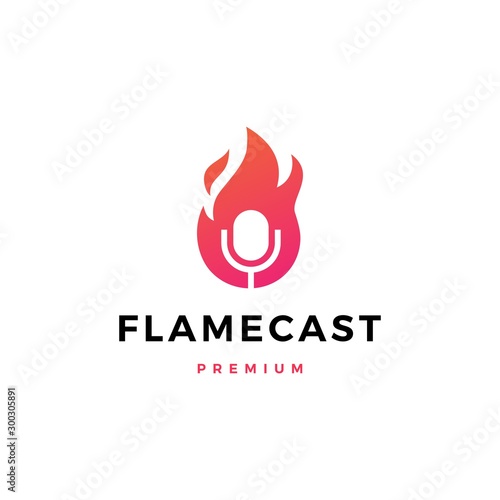 flame fire podcast mic logo vector icon illustration