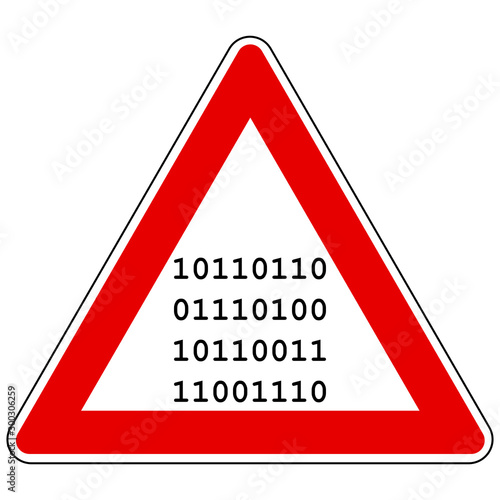 Binärcode und Achtung Schild