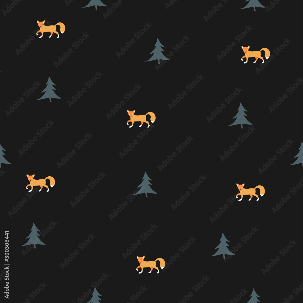 Seamless Pattern with orange foxes