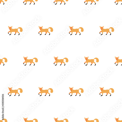 Seamless Pattern with orange foxes