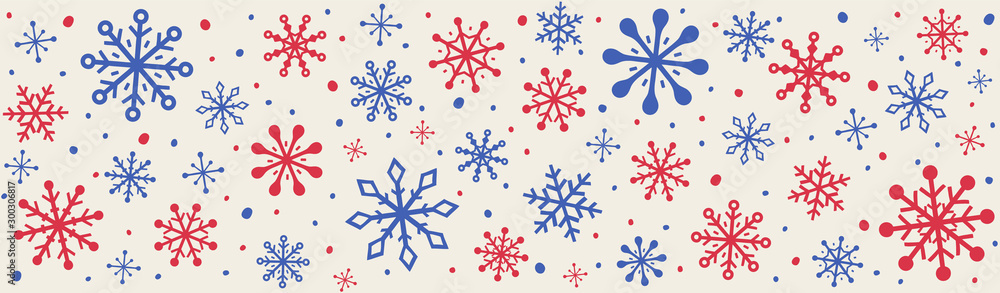 Christmas decoration with snowflakes. Banner with Xmas ornaments - obrazy, fototapety, plakaty 