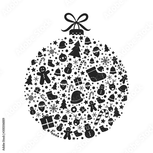 Beautiful Christmas bauble made of festive ornaments. Vector