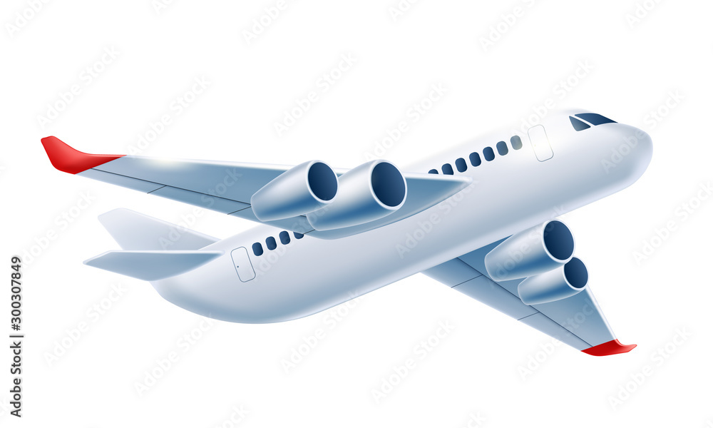 Vector realistic airplane aircraft white 3d mockup - obrazy, fototapety, plakaty 