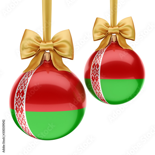 3D rendering Christmas ball with the flag of Belarus