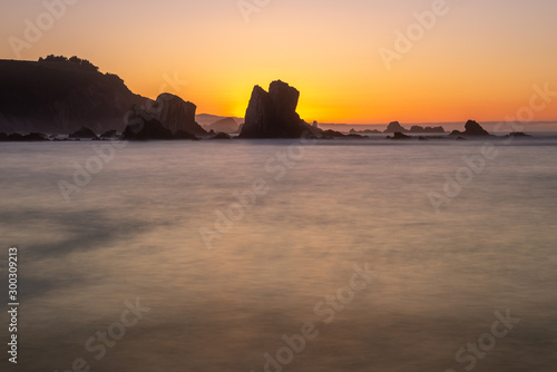 Playa del Silencio beach at sunset  Cudillero in Asturias  Spain