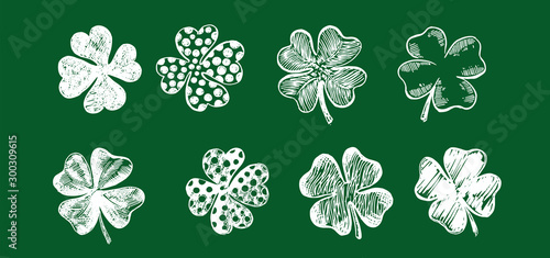 Clover set, hand drawn illustration. Patrick day. 