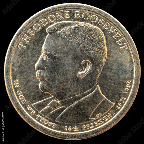 Foto 1 dollar coin. 26th President of the United States of America