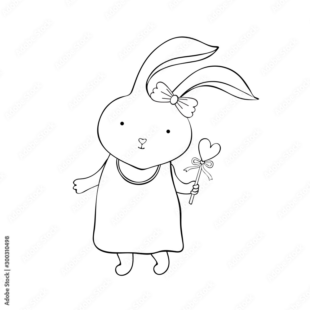 Cute cartoon bunny in vector. Little rabbit girl. Vintage hand drawn