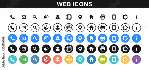 Set of Business Card icons. Name, phone, mobile, location, place, mail, fax, web. Contact us, information, communication. Vector illustration.