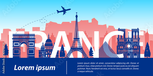 France top famous landmark silhouette style,France text within,travel and tourism,vector illustration