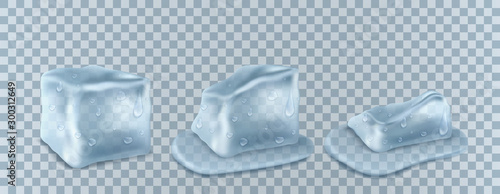 transparent ice cubes in blue colors. vector illustration