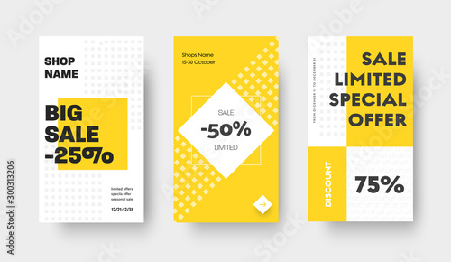 Social media vector story template for big sale with yellow squares and rhombuses.