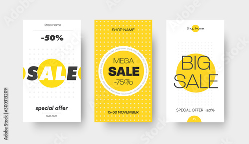 Set of vector banners for stories on social media for big sale.
