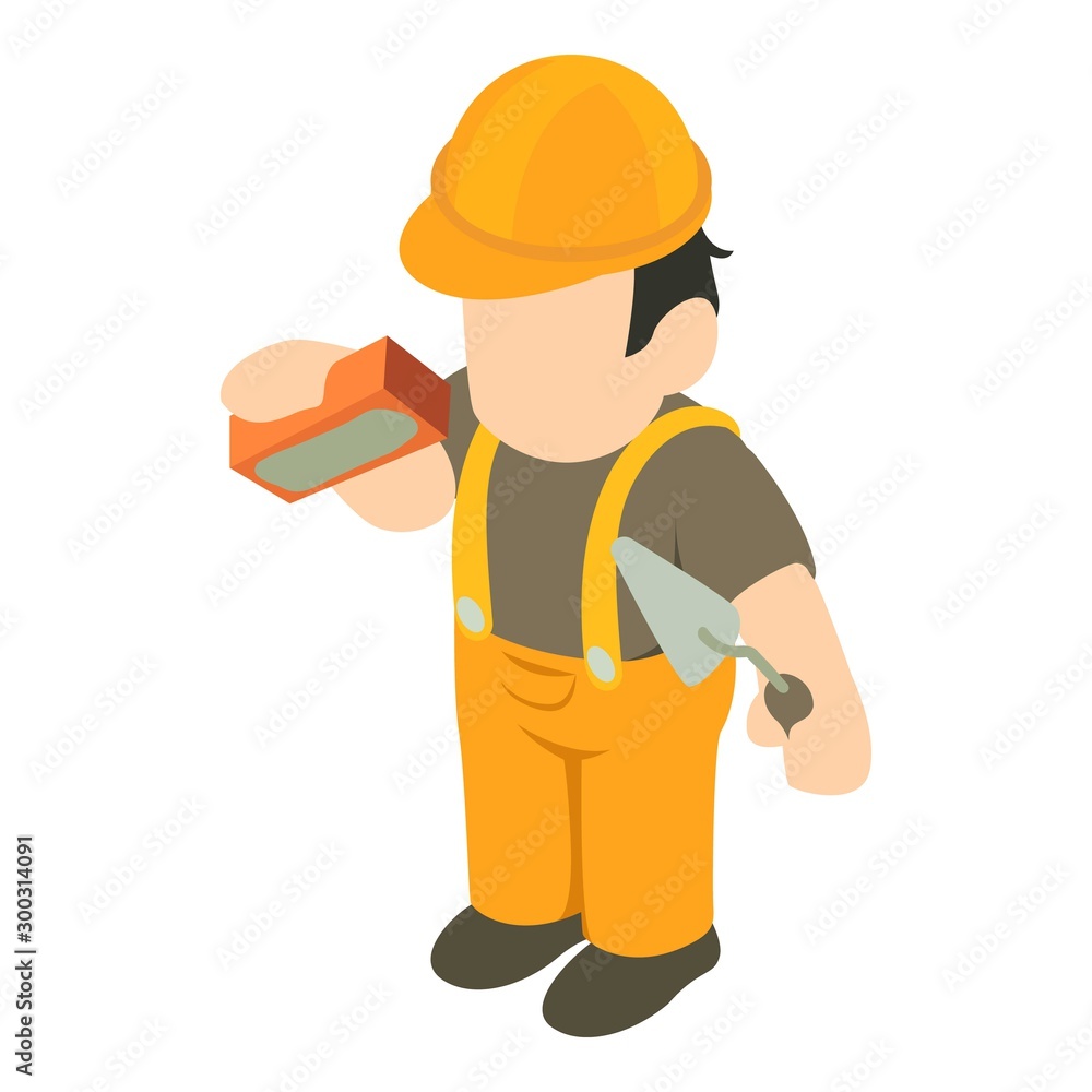 Bricklayer icon. Isometric illustration of bricklayer vector icon for web Bricklayer icon. Isometric illustration of bricklayer vector icon for web