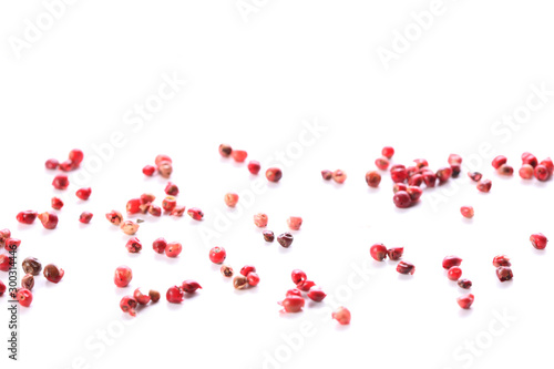 pink grain pepper isolated on white background with copy space for your text