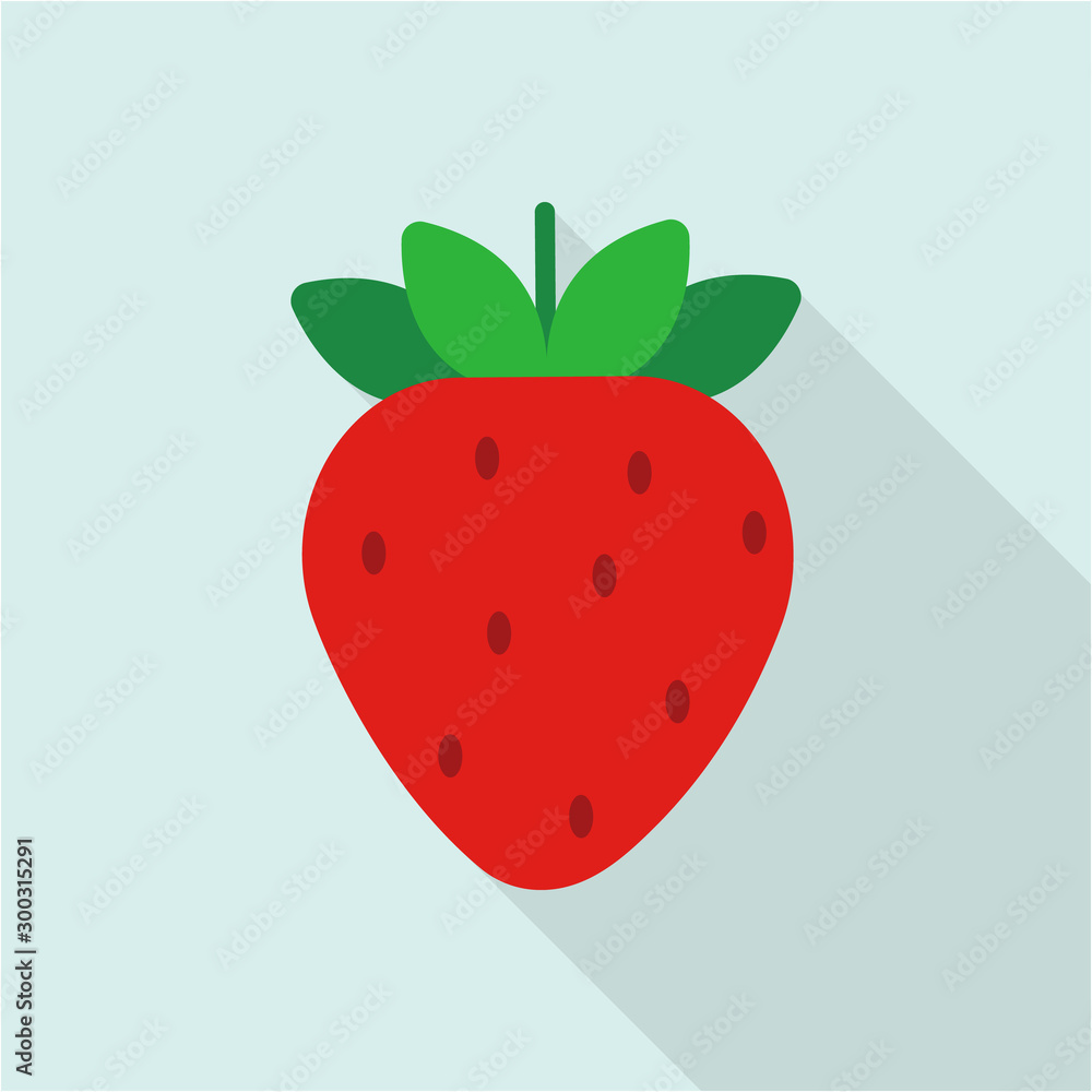 Fototapeta premium strawberry icon in flat style with long shadow, isolated vector illustration on blue transparent background