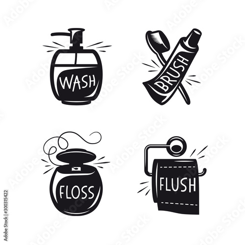 Bathroom posters set. Vector illustration.
