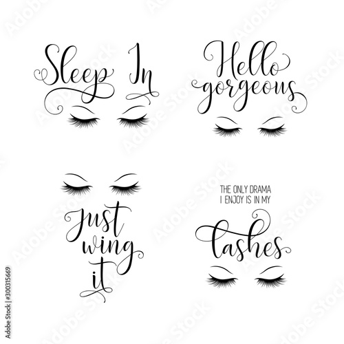 Women lashes related posters set. Vector illustration.