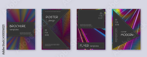 Black brochure design template set. Rainbow abstra