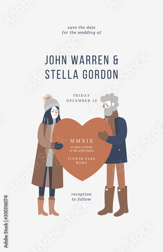 Couple portrait wedding invitation. Card design template. Vector illustration