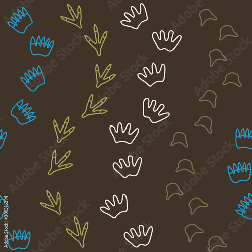 Vector dino seamless pattern in brown. Simple doodle animal footprints hand drawn made into repeat. Great for background, wallpaper, wrapping paper, packaging, kids fashion.