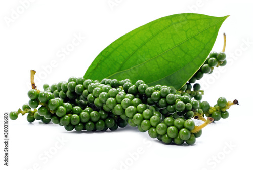 Fresh green piper nigrum isolated on white background photo
