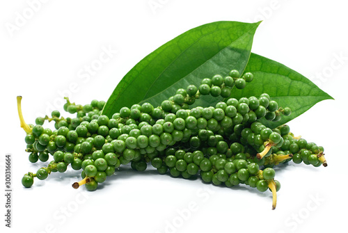 Fresh green piper nigrum isolated on white background photo