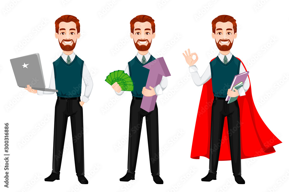 Successful business man, set of three poses Successful business man, set of three poses