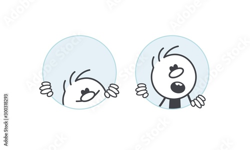 Stick figures in a round hole. Hide and seek.