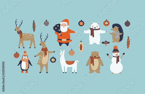Fototapeta Naklejka Na Ścianę i Meble -  Christmas animals. Christmas greeting card. 