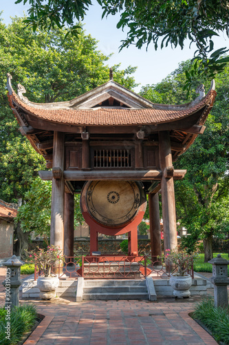 Square building hold a big sacred drum at The Temple of Literature (Van Mieu), the first national university in Hanoi