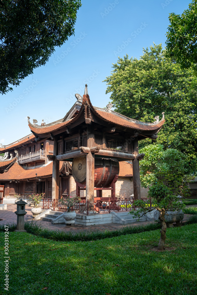 Square building hold a big sacred drum at The Temple of Literature (Van Mieu), the first national university in Hanoi