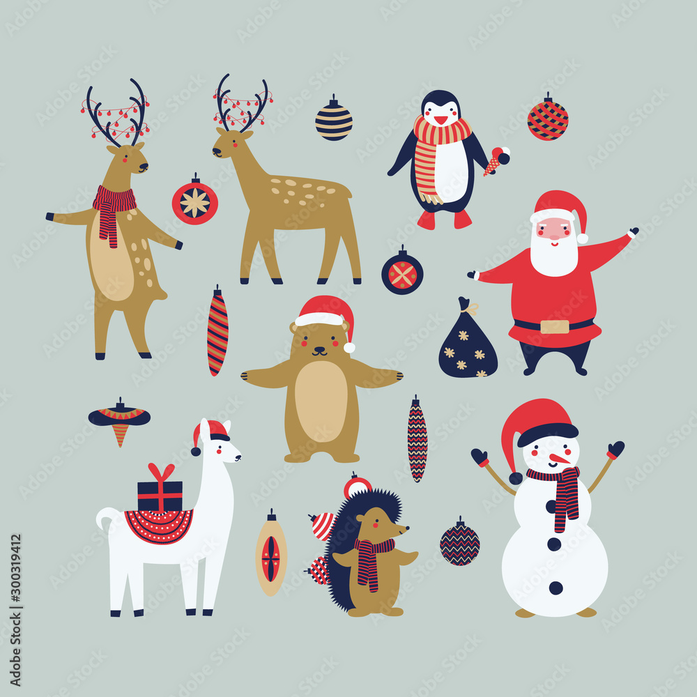 Christmas animals. Christmas greeting card. 