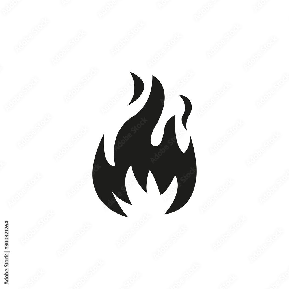 Fire flame icon. Black icon isolated on white background. Fire flame